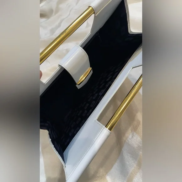 Vintage Yves Saint Laurent Logo Metal Bar Handle Leather Handbag 1980s-1990s - Picture 14 of 16